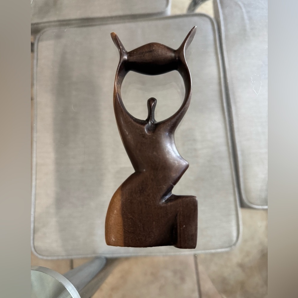 Abstract Brown Wooden Sculpture mother & Baby vintage African‎ hand carved